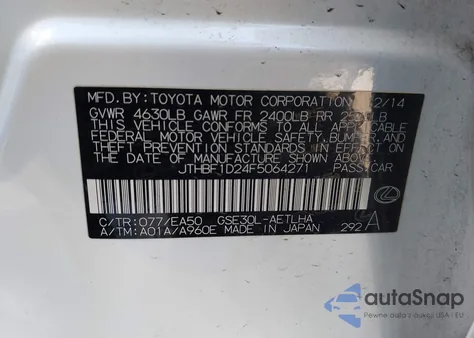 2015 Lexus Is 250 z USA, uszkodzony, nr VIN JTHBF1D24F5064271